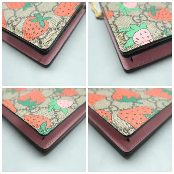 Authentic GUCCI Chain Wallet Brown Strawberry Canvas Shoulder Bag 778-121424 - Picture 7 of 12